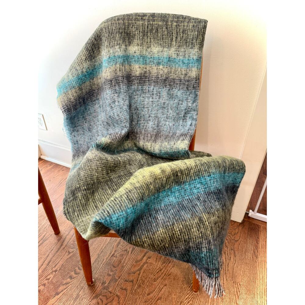 Designers Guild Mikome Indigo Mohair Wool Fringed Luxury Throw Blanket